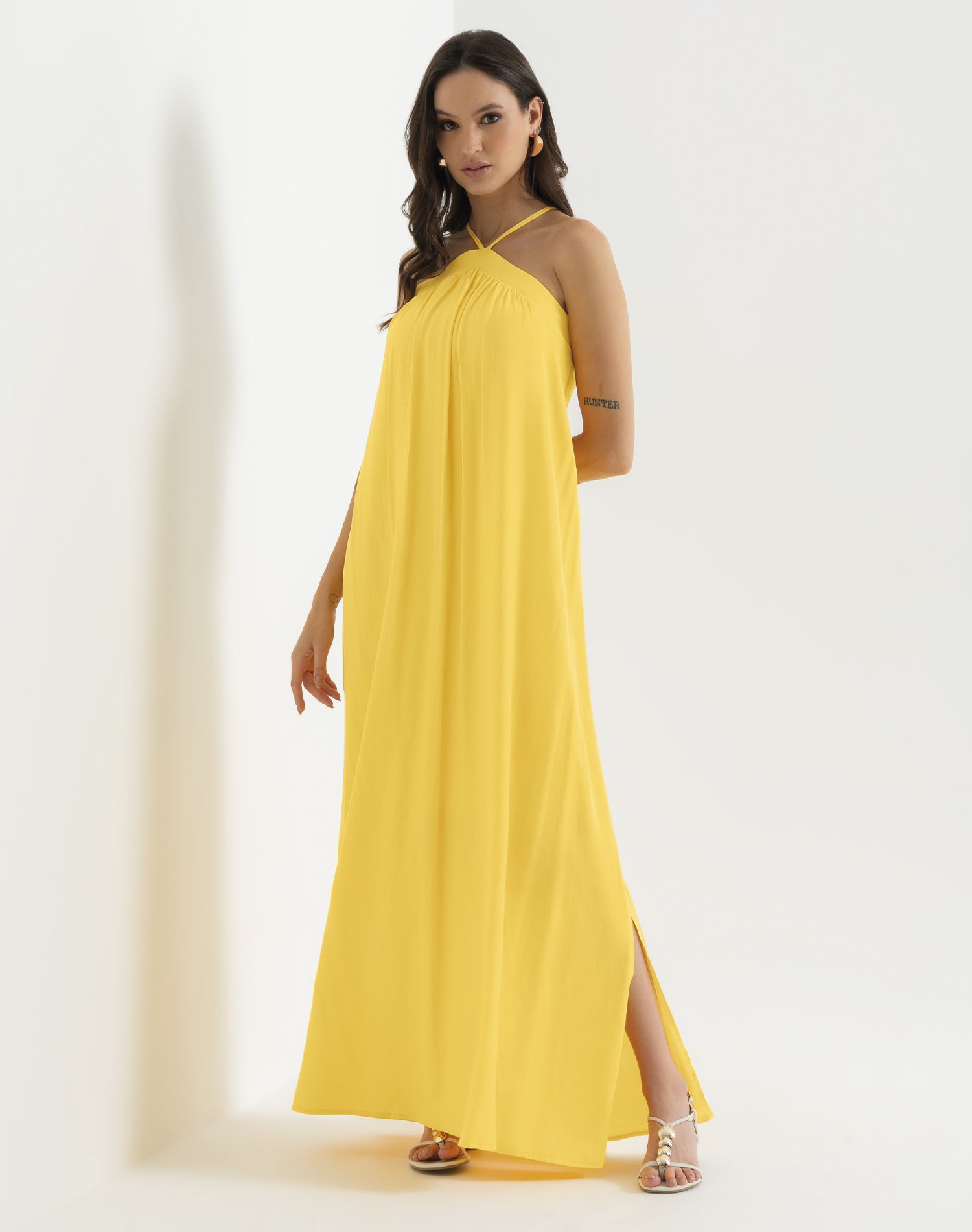 Vestido feminino adulto em Dinastia Fluido Cativa Amarelo