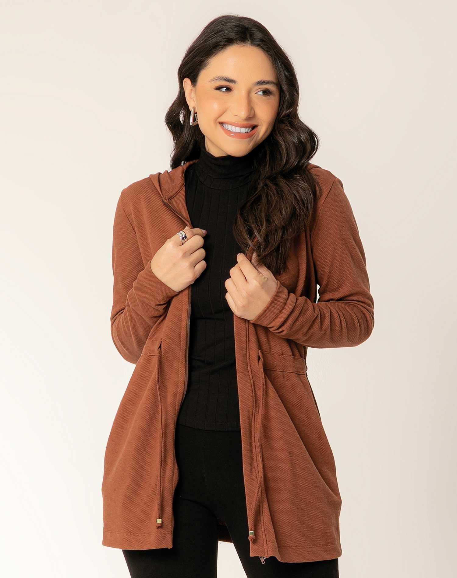 Parka feminina adulto comfy de moletom com zíper Cinza