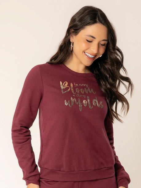 Moletom peluciado com foil feminino adulto Cativa BORDO DAHLIA VELVET