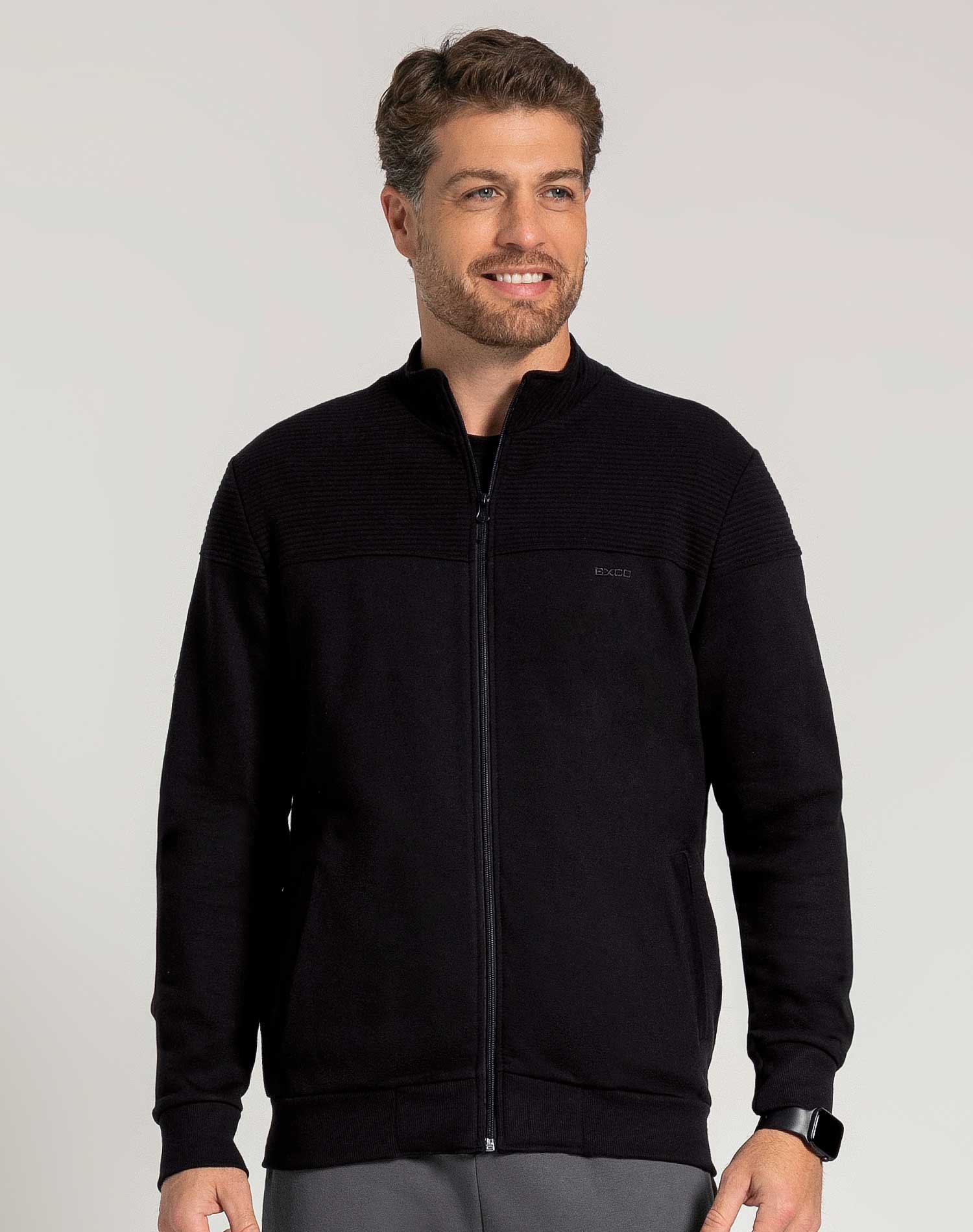 Jaqueta masculina adulto versátil e essencial Exco Preto