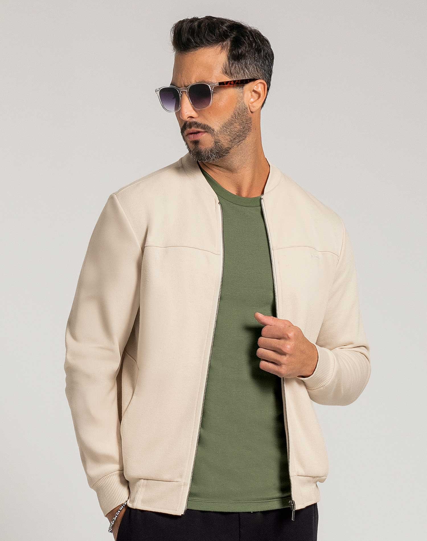 Jaqueta masculina adulta com bordado Exco Bege