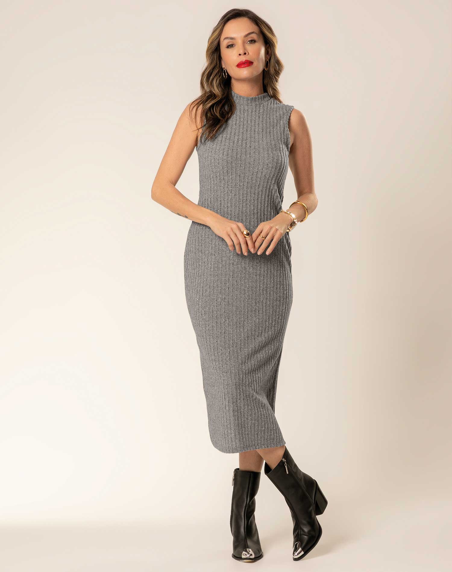 Vestido Viscose Vestido De TricÃ´ Midi Vestido Midi Tricô Estiloso