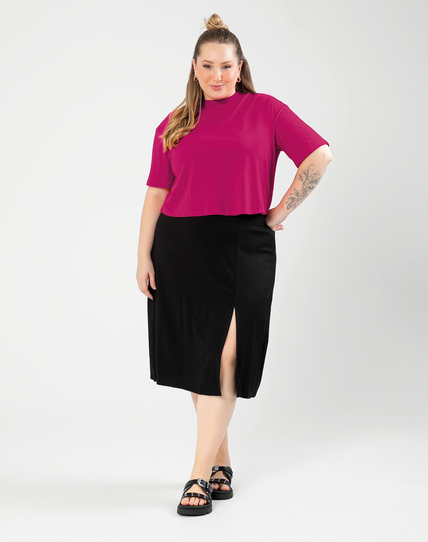 Saia Plus Size Midi em Viscose Cativa