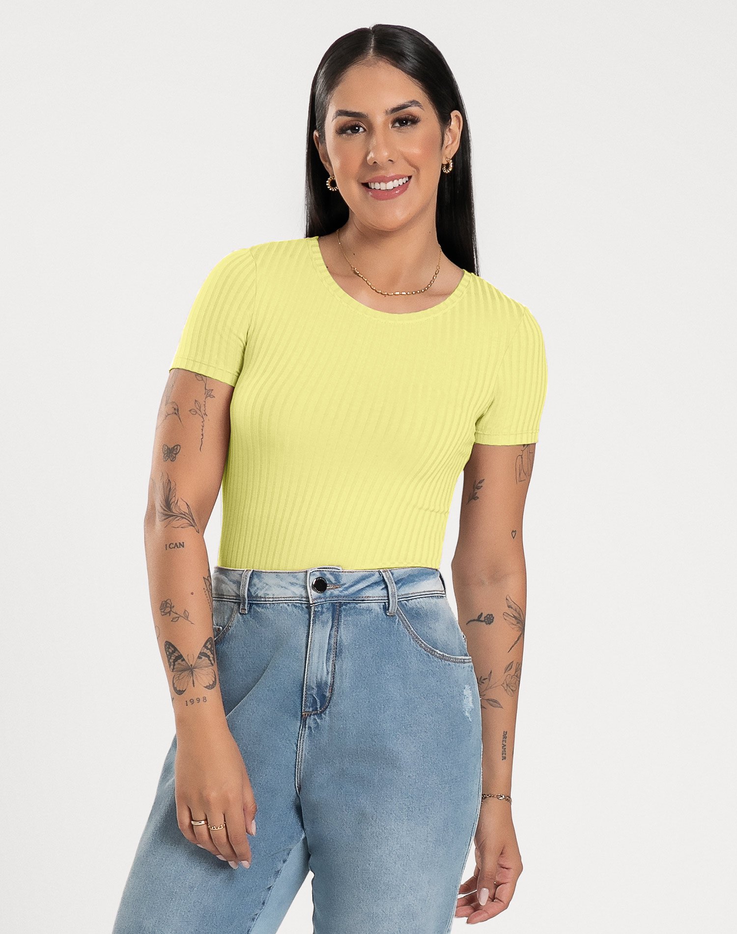 Blusa De Manga Curta Canelada Cativa Marrom